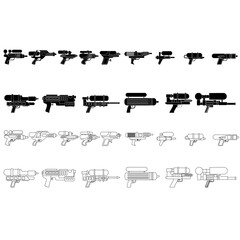 Water gun icon vector set. Children's gun illustration sign collection. Toy gun symbol or logo.