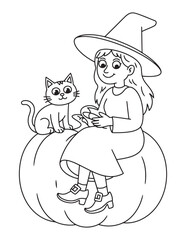 Cute Spooky Halloween Coloring Pages for Kids – Witches, Cats, Ghosts, and Potions – Fun and Easy Line Art Coloring Pages.