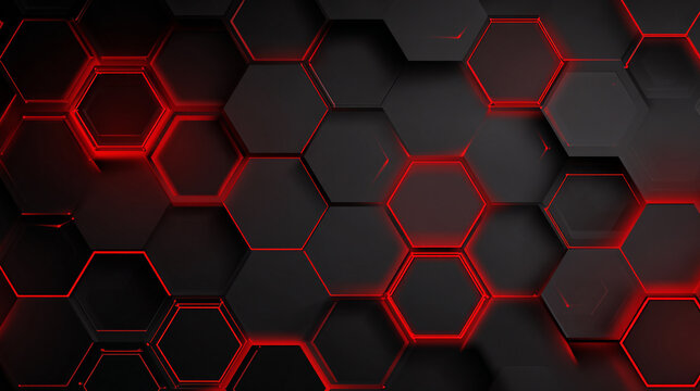 grey and red hexagons modern background illustration, hexagon design on a black backdrop