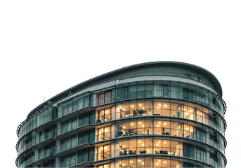 Modern Curved Glass Building Architecture Design  Exterior  Interior Views on Transparent background