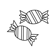 Two wrapped candies, representing sweet treats for party guests. Line Art Style Icon Illustration