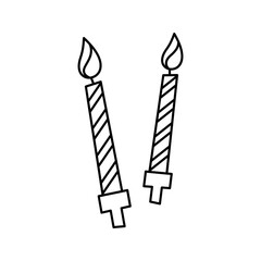 Two striped candles with flames. Typically used to decorate cakes or set a festive mood. Line Art Style Icon Illustration