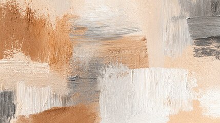 Abstract beige and white painting with brushstrokes, texture brown smudge