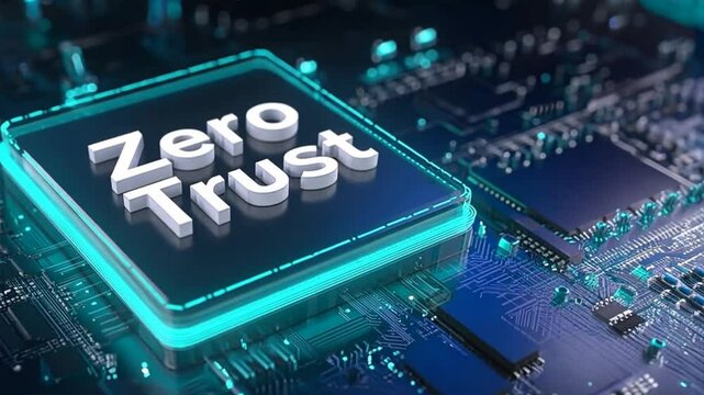 3d zero trust text sits on chip surface showing core structure of zero trust security, privacy strength, and secure computer design