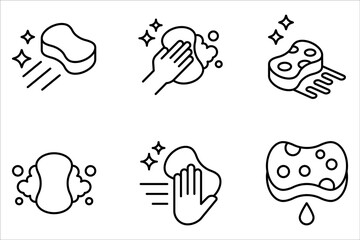 Cleaning sponge linear icon set. Kitchen sponge. Thin line illustration on white background.