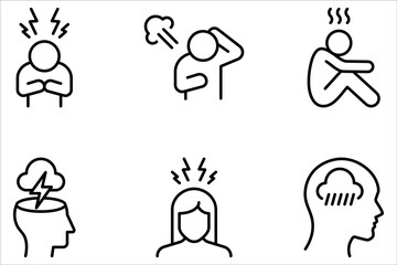 Depression line icon set. Depress, sad, lonely, loneliness, alone, person, sorrow, stress concept on white background