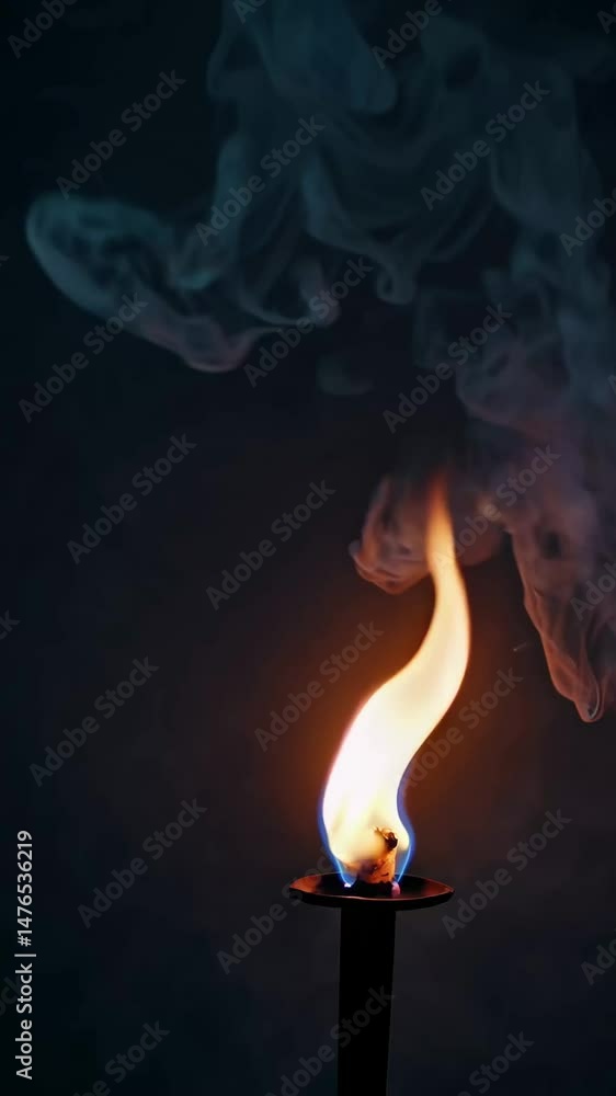 Poster dynamic flame and smoke transformation on torch in motion