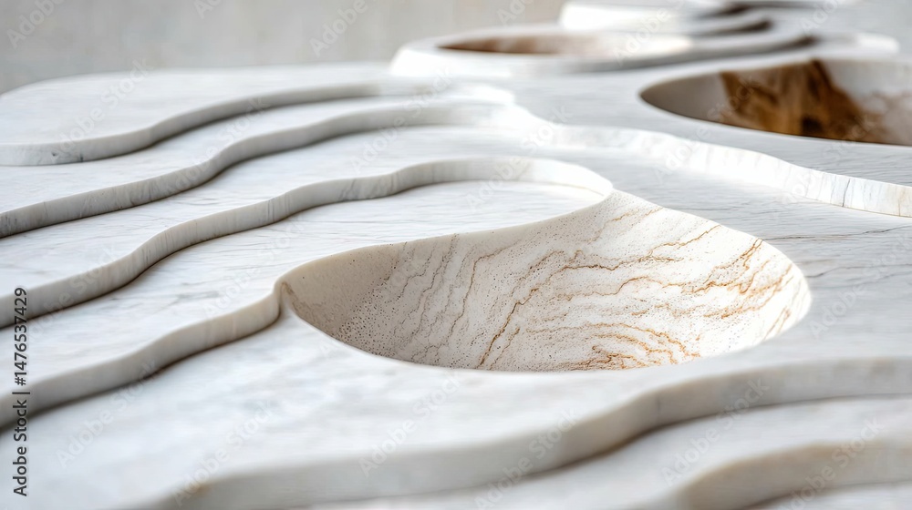 Poster embossed marble elements: a close-up of marble slabs with embossed patterns.