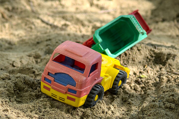 toy dump truck in the sand