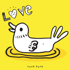 Cute doodle duck , Hand drawn of duck, Hand drawing duck, cute animal