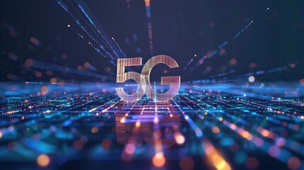 A visualization of data packets being transmitted wirelessly within a 5G network.