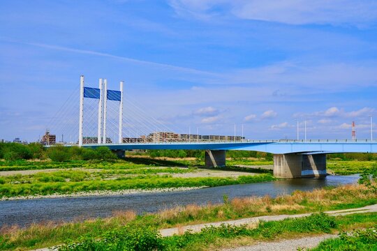 稲城市側からの多摩川是政橋