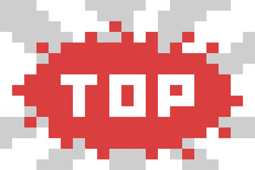 Obraz premium pixel art TOP inscription on a cool oval tag on a striped white and gray background. illustration of square blocks for the top list