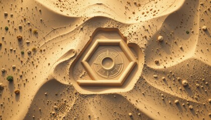 Aerial View of Hexagonal Structure in Desert Sand
