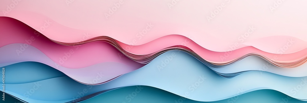 Poster abstract pastel waves: captivating image featuring layers of soft, flowing lines in gradient shades 