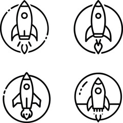 Rocket Launch Icon Set. Space Startup Line Style Symbols Collection