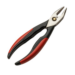 Obraz premium Pliers with red rubber grips and steel jaws, cutout isolated on transparent bg, png