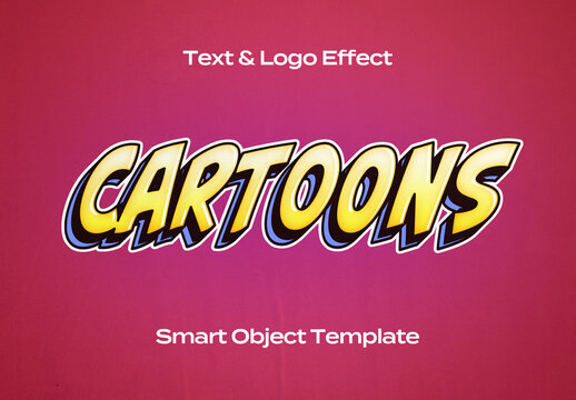 Comics Cartoons Kids Text Logo Style Effect Mockup Logotype Template Shape