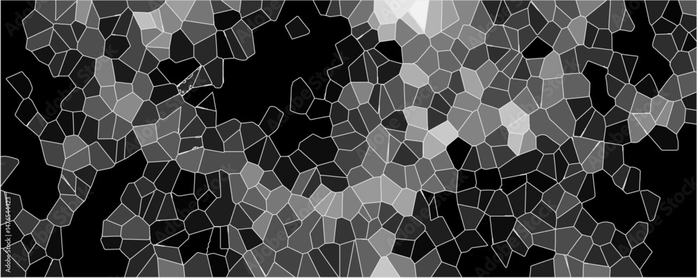Poster dark gray ash broken quartz stained glass background with white lines. voronoi diagram background. s