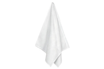 Single White Cotton Hand Towel Hanging Isolated on Black Background