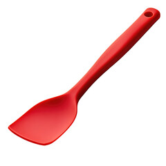 Red silicone cooking spatula with a smooth edge suitable for nonstick cookware cutout isolated on transparent bg, png