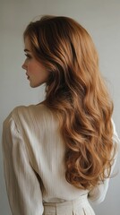 Obraz premium Beautiful model girl with Brown hair strand,silky healthy chestnut wavy hair strand,hair wavy ribbon, with smooth,Keratin straightening,Treatment,straight long hair,procedures,Smooth hairstyle.