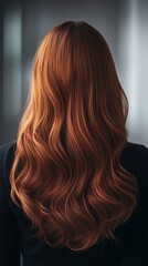 Fototapeta premium Beautiful model girl with Brown hair strand,silky healthy chestnut wavy hair strand,hair wavy ribbon, with smooth,Keratin straightening,Treatment,straight long hair,procedures,Smooth hairstyle.