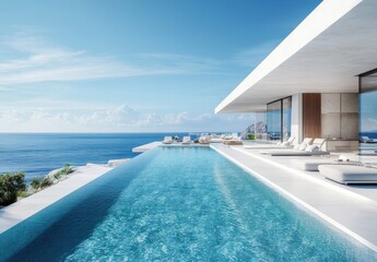 Fototapeta premium Luxury Beachfront Villa with Infinity Pool and Ocean View