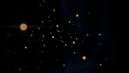 Mystical Golden Light Particles Floating in a Dark Abstract Space