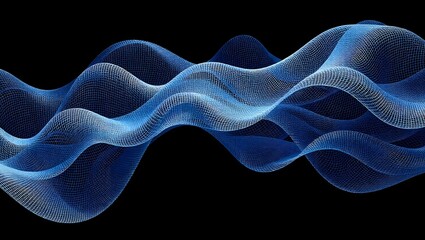 Futuristic Blue Digital Mesh Wave on Black Background