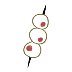Olives on a cocktail stick in green red black color, simple illustration hand drawn transparent png