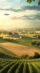Naklejka premium Rural landscape with drone overhead
