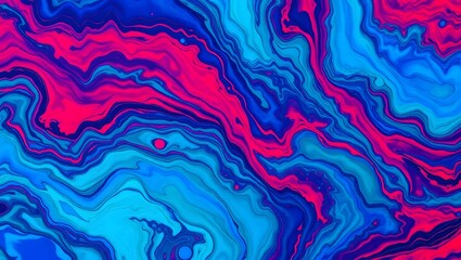 Vibrant Abstract Fluid Art with Electric Blue and Neon Pink Swirls
