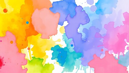 Abstract Rainbow Watercolor Splashes on White Artistic Background