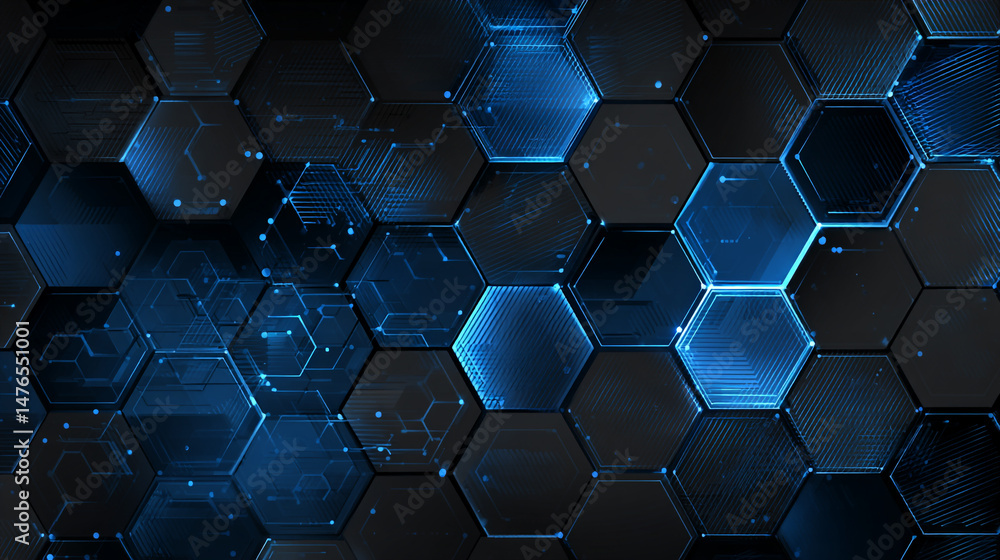 Aufkleber abstract sci-fi style background image, modern, futuristic hexagon pattern in black and blue,
