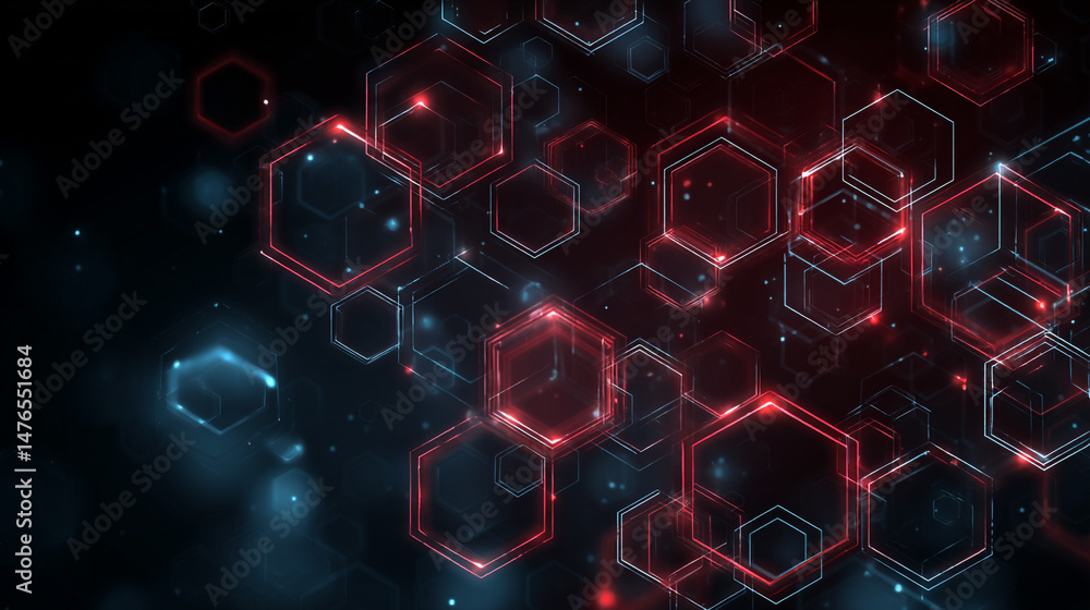Poster make a hexagonal geometric desktop wallpaper that is purple and hexagonal patterns with glowing edge