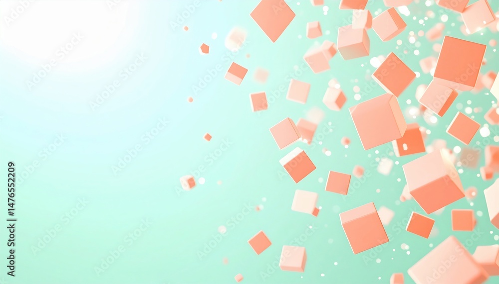 Poster dynamic motion of floating cubes abstract environment graphic design vibrant colors digital art disp