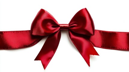 Fototapeta premium Red Satin Ribbon Bow Elegant Gift Wrap, Close-up Photography, Festive Design Gift, Ribbon