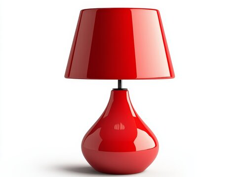 Red Table Lamp Glossy Finish, Modern Design, 3D Render, Minimalist Concept, Home Decor, Lighting Table Lamp, Red Lamp