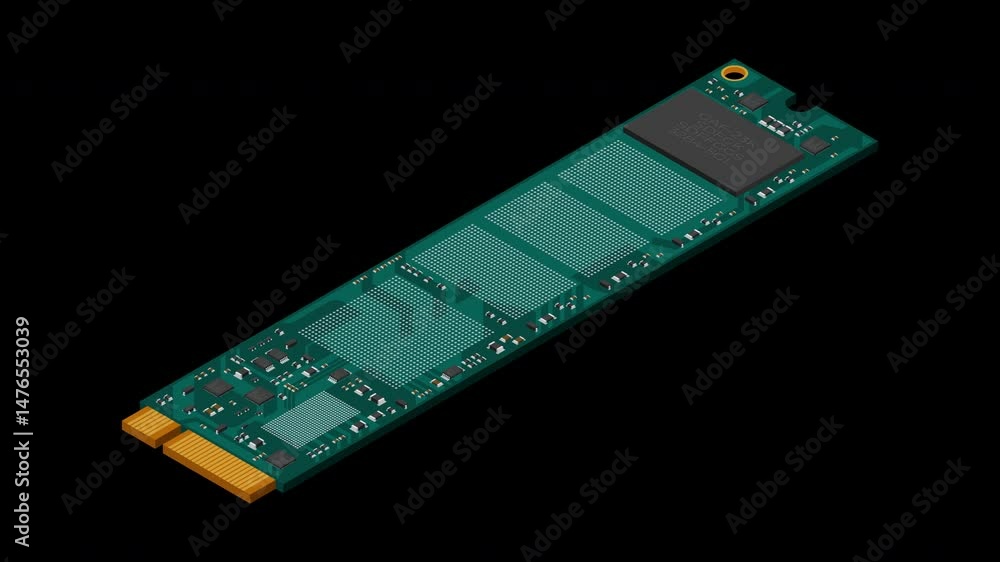 Fototapete Isometric solid state drive animation. Drive ssd storage illustration. SSD M.2 animation. Computer hardware components. Transparent background with alpha channel