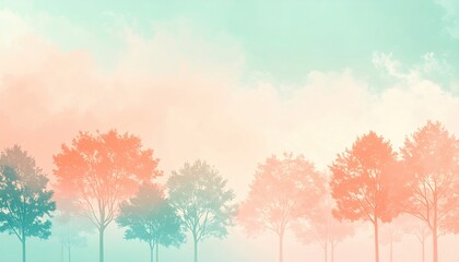 Nature action colorful autumn trees serene forest digital art soft light background abstract aesthetic