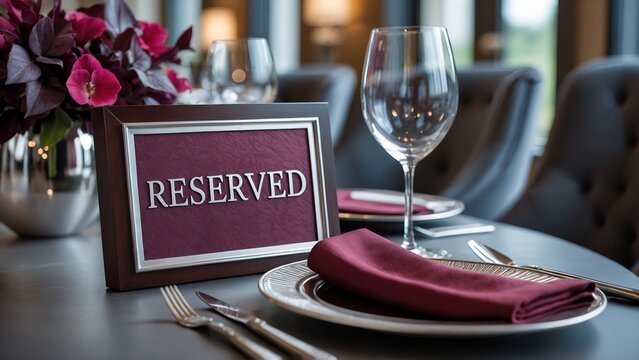 Elegant Reserved Table Setting With Burgundy Napkins and Candlelit Ambiance

