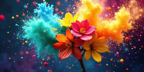Vibrant Blooms Exploding with Color in a Symphony of Hues and Dynamic Energy