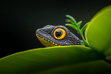 Yelloweyed Frog Hiding in Leaves.