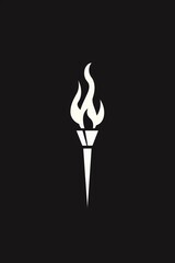 White Torch Flame Symbol on Black Background