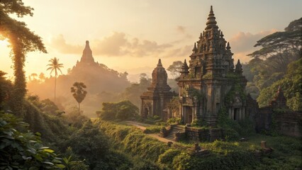 Golden Hour Temple Ruins Sunrise Landscape Photography, Myanmar, Ancient Architecture Myanmar, Ancient Temples