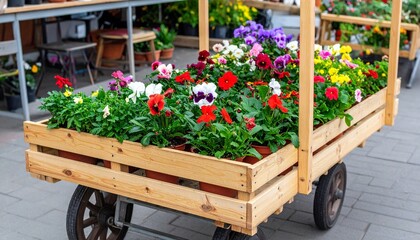 wooden cart with flowers