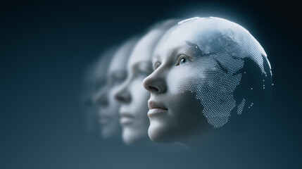 Obraz premium Global Consciousness: A thought-provoking visual blending the human form with the world. Reflecting interconnectedness and awareness of global issues.