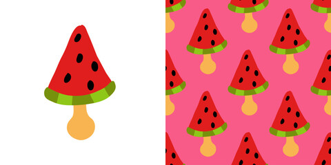 Playful watermelon popsicle illustration and seamless pattern design - vibrant summer-themed digital art for backgrounds, textiles, and prints.
