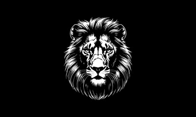 Angry lion vector, lion head illustration, black and white lion vector